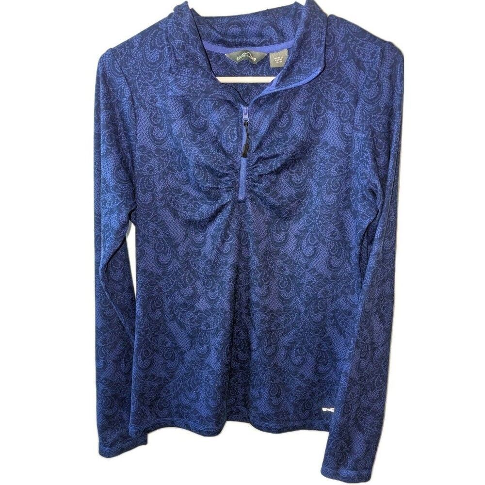 EDDIE BAUER Purple Black Paisley Womens Zip Mockneck Top Shirt Pullover Medium